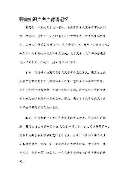 蒹葭知识点考点背诵记忆