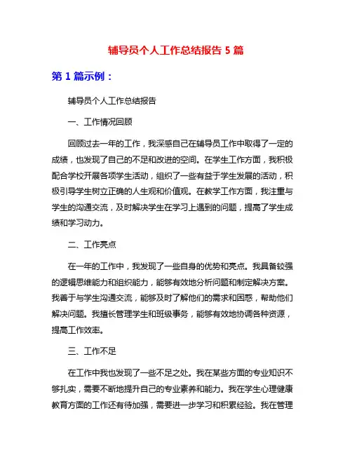 辅导员个人工作总结报告5篇
