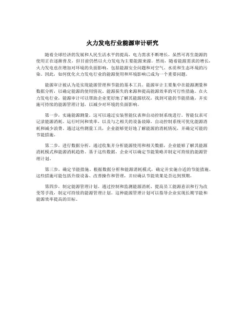 火力发电行业能源审计研究