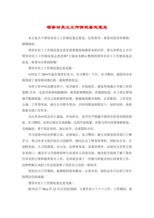 领导对员工工作情况鉴定意见
