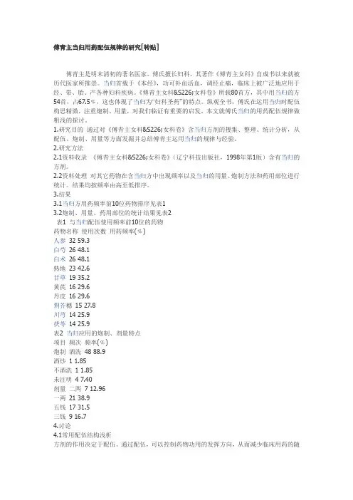 傅青主当归用药配伍规律的研究