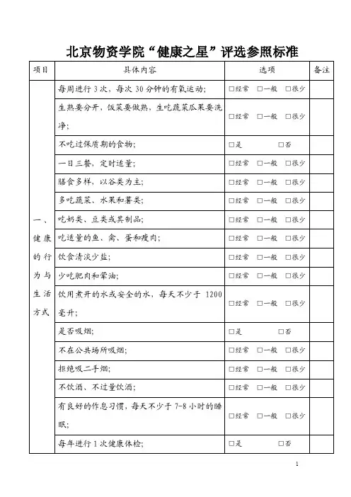 健康之星评选参照标准-北京物资学院