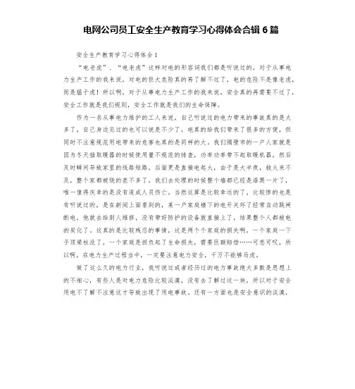 电网公司员工安全生产教育学习心得体会合辑6篇