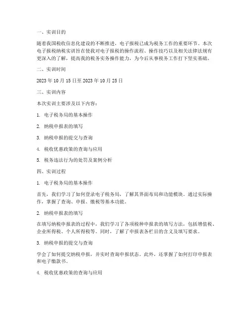 电子报税纳税实训报告范文