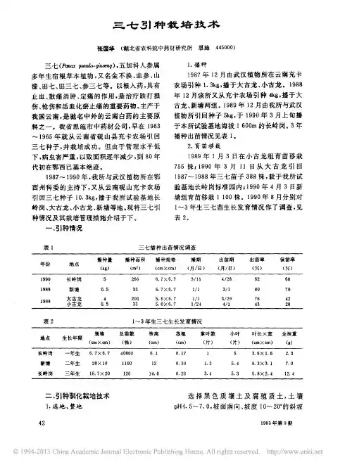三七引种栽培技术_张国华