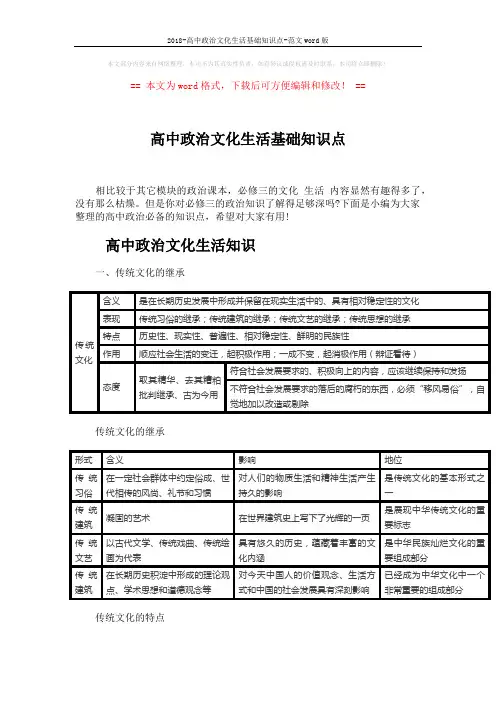 2018-高中政治文化生活基础知识点-范文word版 (6页)
