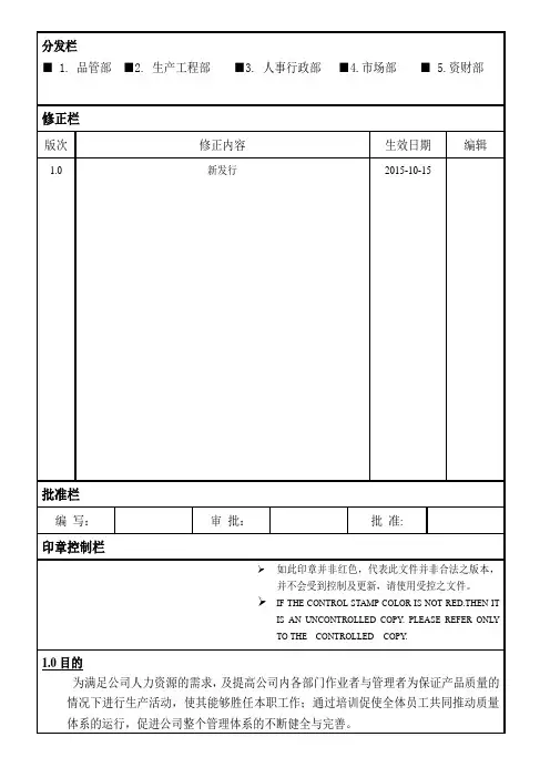 IATF16949人力资源控制程序