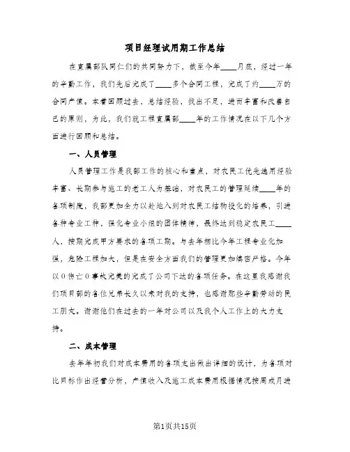 项目经理试用期工作总结(6篇)