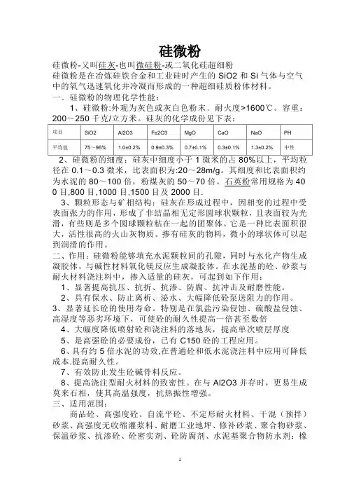 微硅粉技术参数