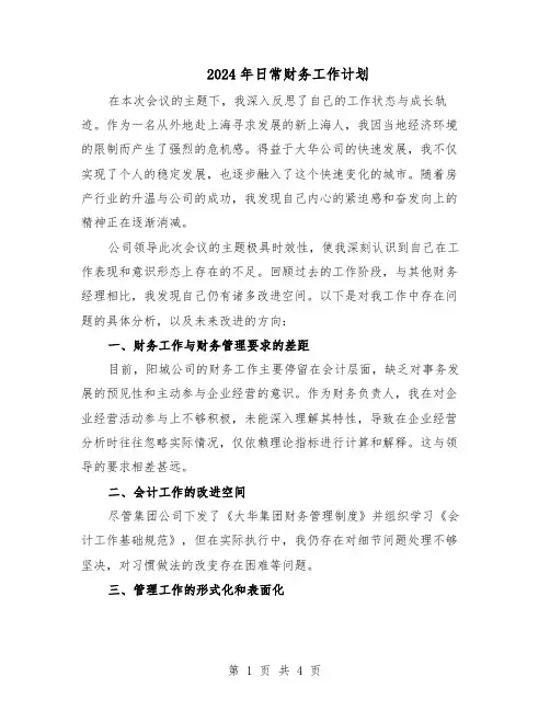 2024年日常财务工作计划(二篇)