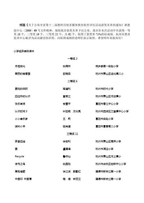 根据关于公布全省第十二届教师自制多媒体教育软件评...