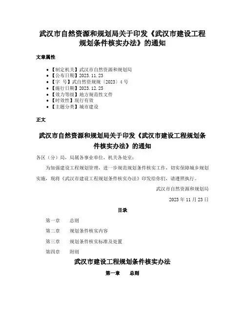 武汉市自然资源和规划局关于印发《武汉市建设工程规划条件核实办法》的通知