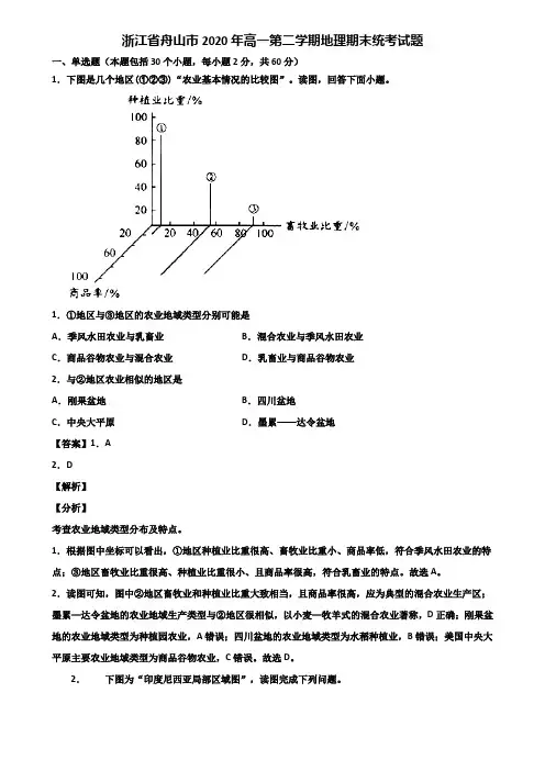 浙江省舟山市2020年高一第二学期地理期末统考试题含解析