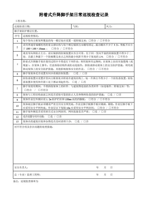 附着式升降脚手架日常巡视检查记录