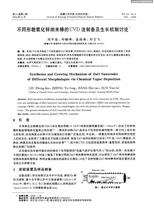 不同形貌氧化锌纳米棒的CVD法制备及生长机制讨论