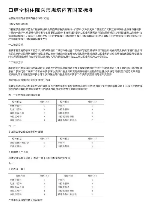 口腔全科住院医师规培内容国家标准