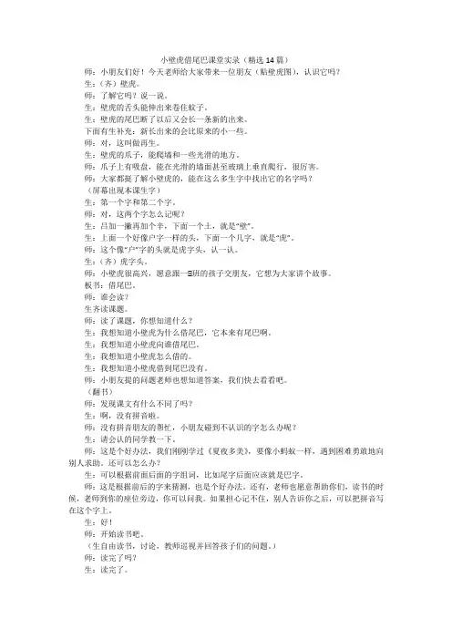 小壁虎借尾巴课堂实录(精选14篇)