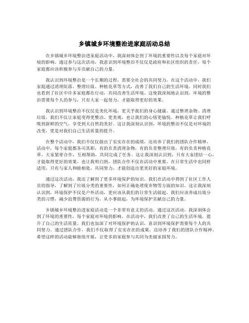 乡镇城乡环境整治进家庭活动总结