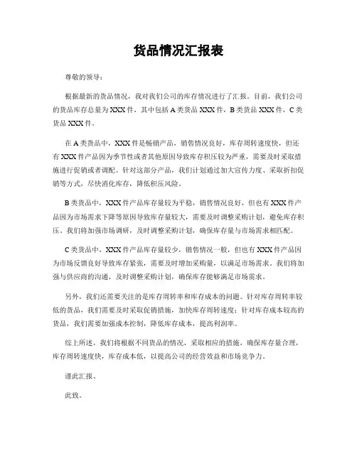 货品情况汇报表