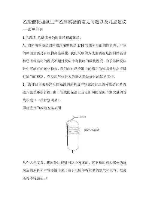 乙酸催化加氢生产乙醇实验的常见问题以及几点建议