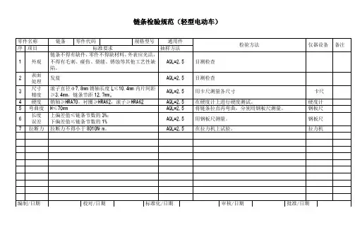 链条检验规范(轻型电动车)