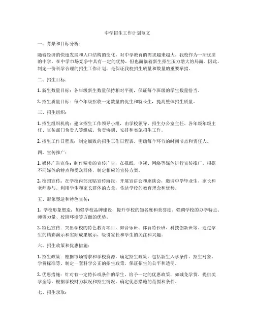 中学招生工作计划范文