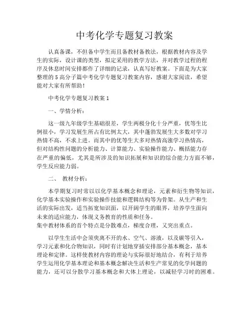 中考化学专题复习教案