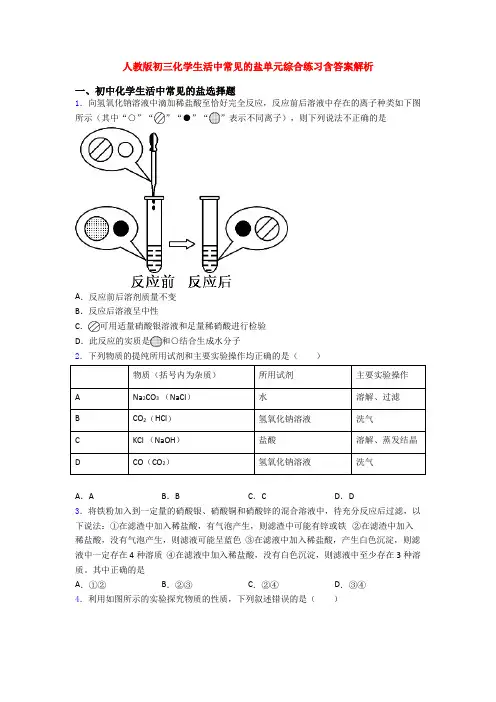 人教版初三化学生活中常见的盐单元综合练习含答案解析