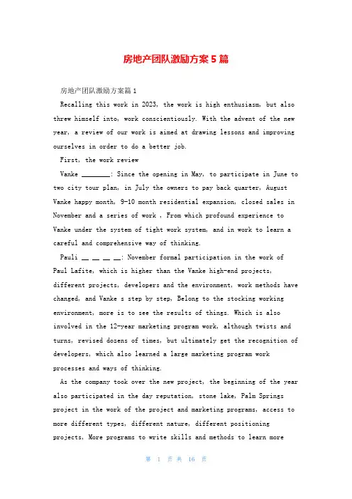 房地产团队激励方案5篇