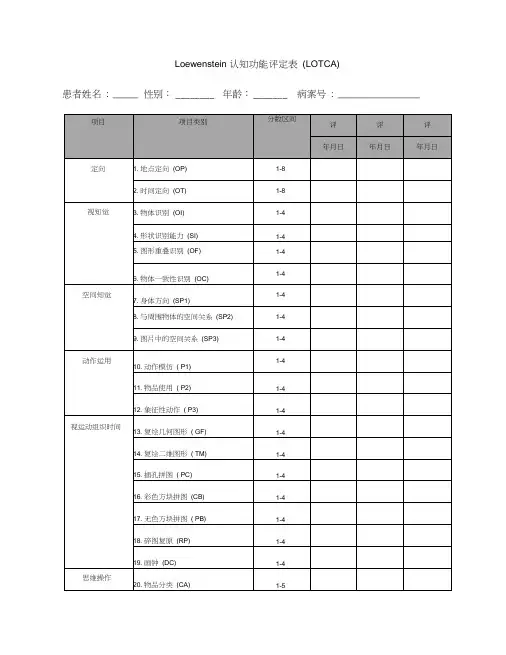 loewenstein认知功能评定表(lotca)