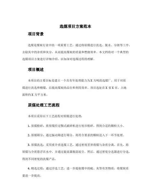 选煤项目方案范本