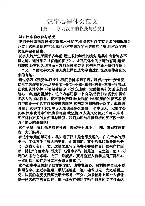 汉字心得体会范文