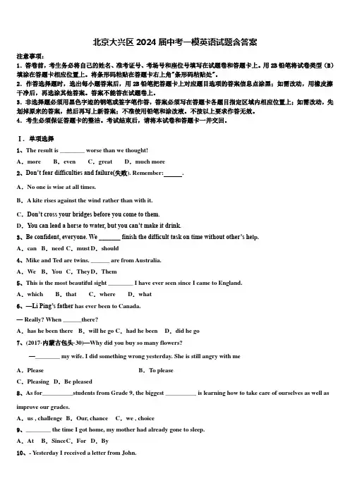 北京大兴区2024届中考一模英语试题含答案