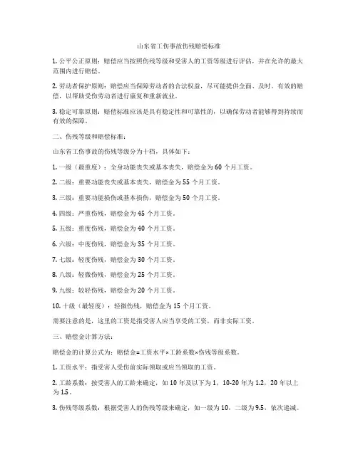 山东省工伤事故伤残赔偿标准