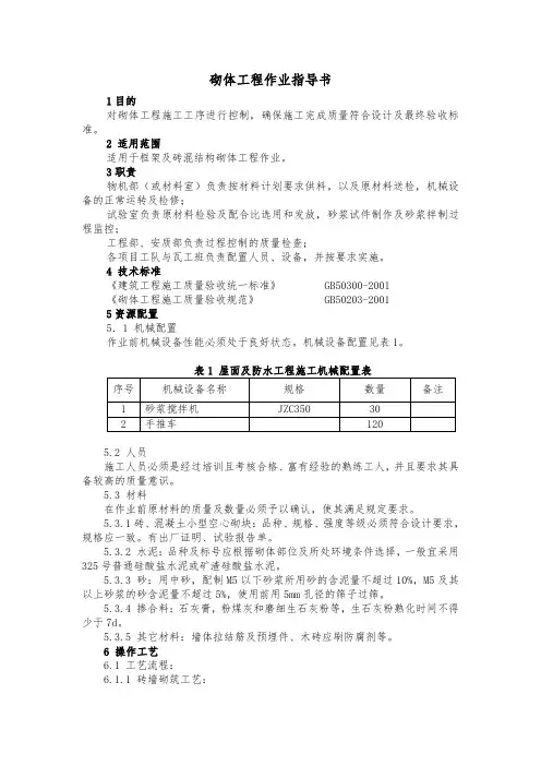 砌体工程作业指导书