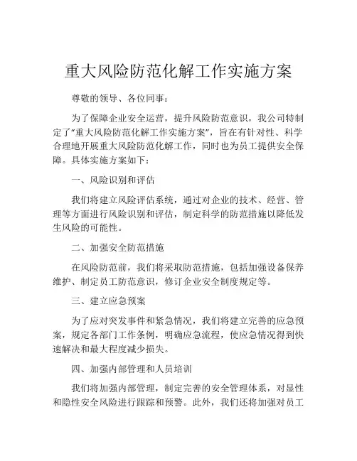 重大风险防范化解工作实施方案