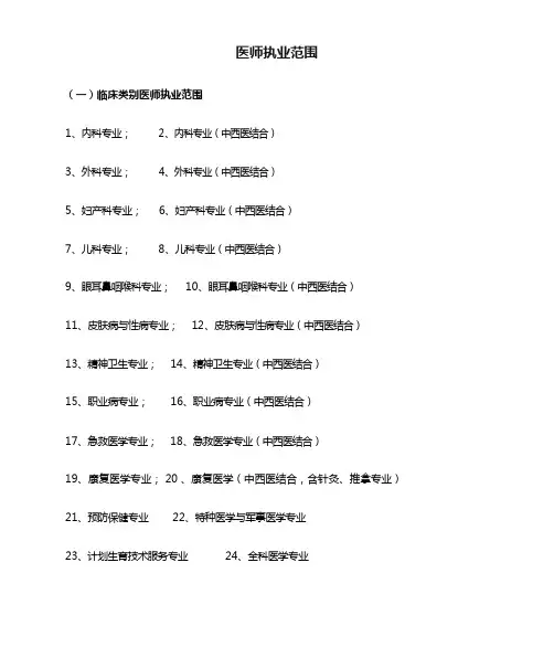 执业医师执业范围