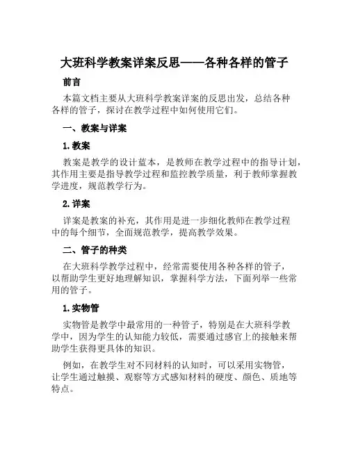 大班科学教案详案反思各种各样的管子