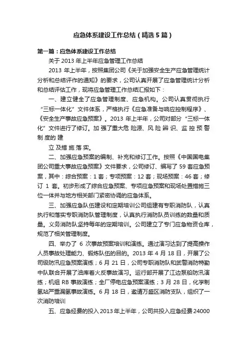 应急体系建设工作总结（精选5篇）