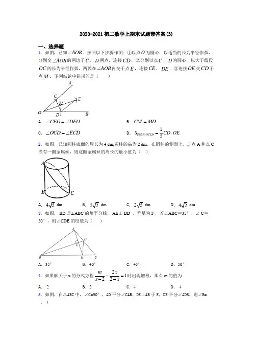 2020-2021初二数学上期末试题带答案(3)