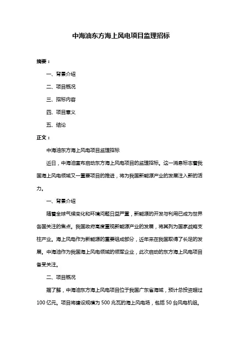 中海油东方海上风电项目监理招标