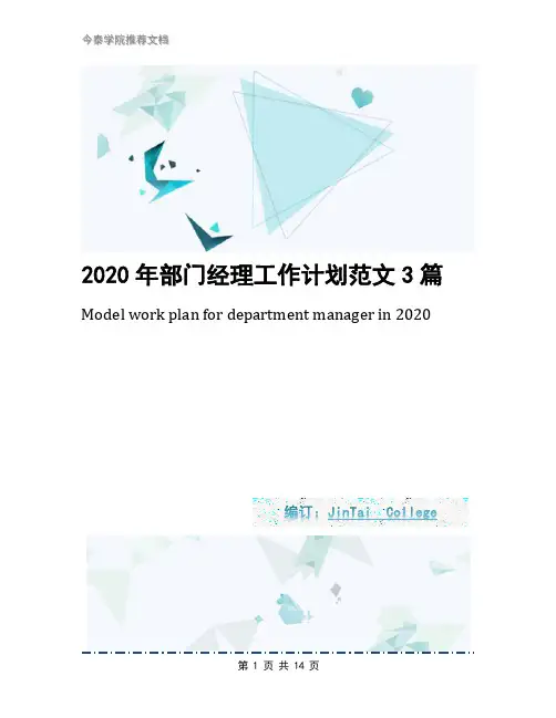 2020年部门经理工作计划范文3篇