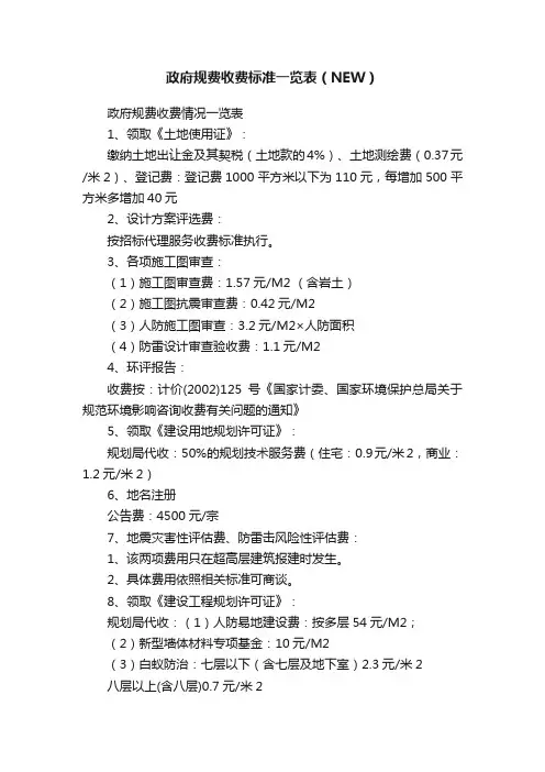 政府规费收费标准一览表（NEW）