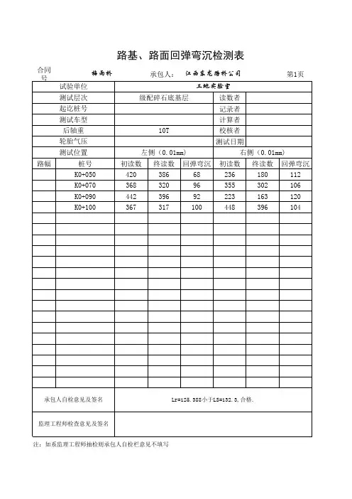 路面弯沉检测表