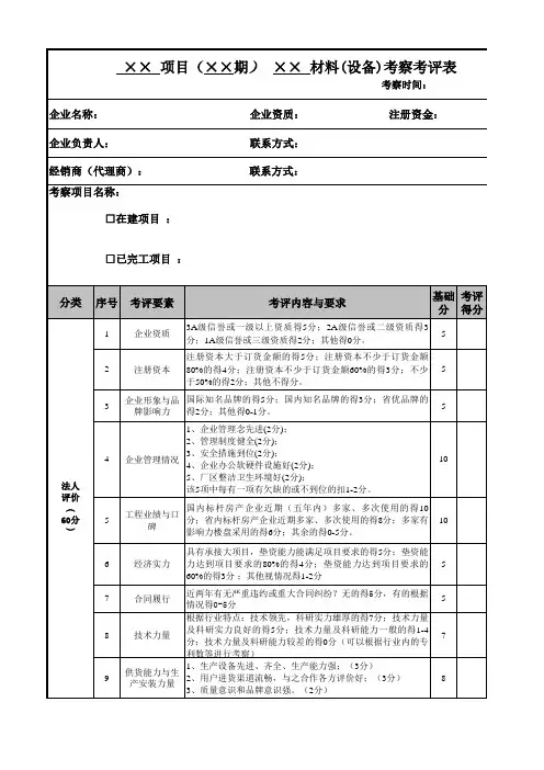 材料设备供应商实地考察评估表