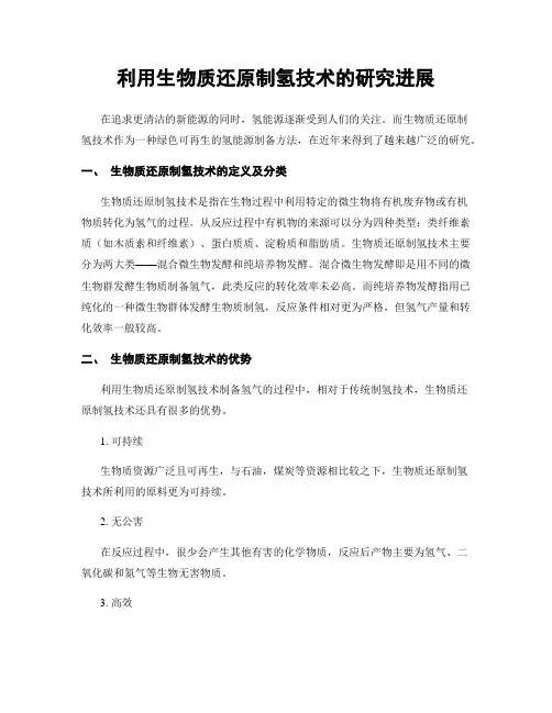 利用生物质还原制氢技术的研究进展