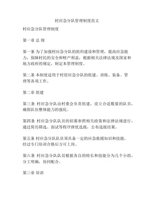 村应急分队管理制度范文