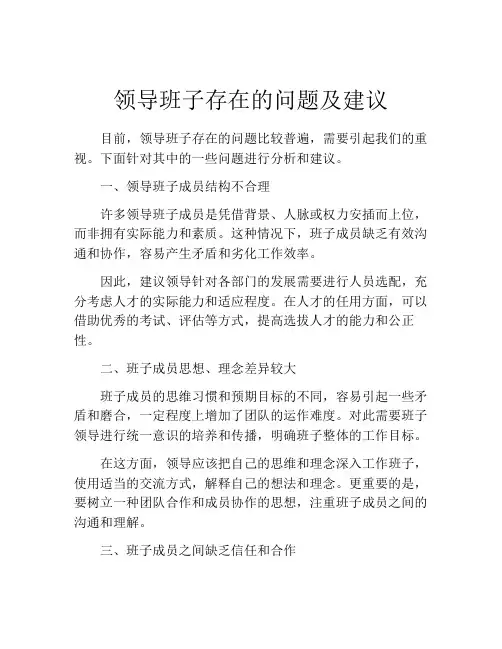 领导班子存在的问题及建议
