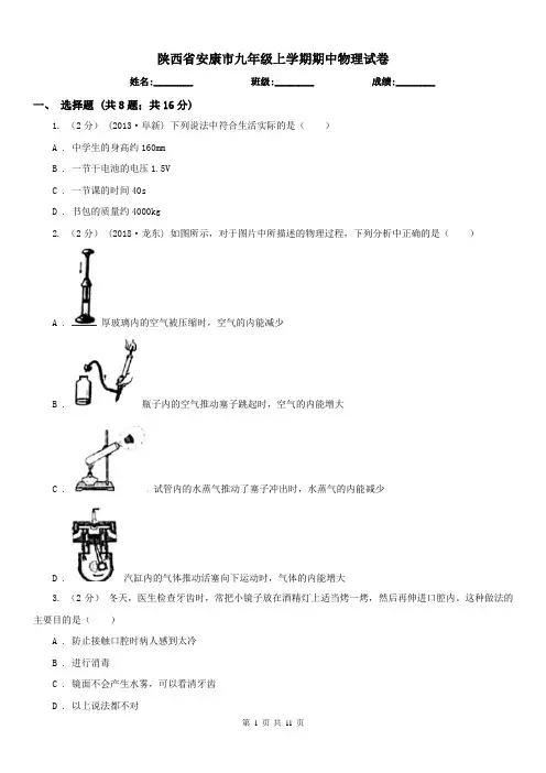 陕西省安康市九年级上学期期中物理试卷