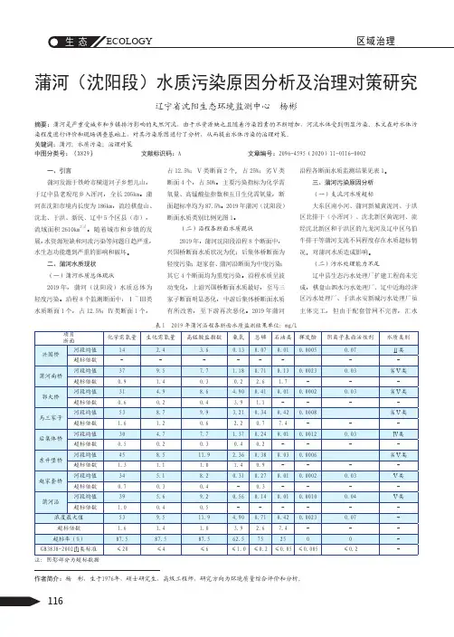 蒲河（沈阳段）水质污染原因分析及治理对策研究